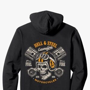 Port and Company Black Motorcycle Graphic Hoodie men Large, draw string hoodie